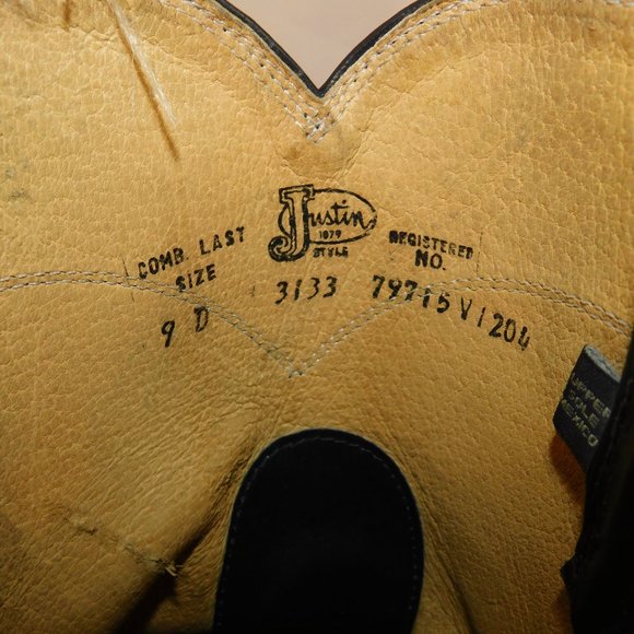 Justin Black Leather Cowboy Western Boots Size 9D - Picture 8 of 10